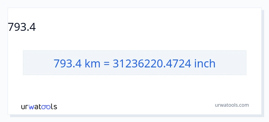 793.4 കിലോമീറ്റർ ൽ നിന്ന് ഇഞ്ച് ലേക്ക് പരിവർത്തനം