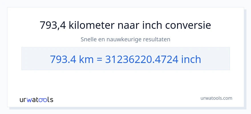 793.4 kilometers naar inches conversie