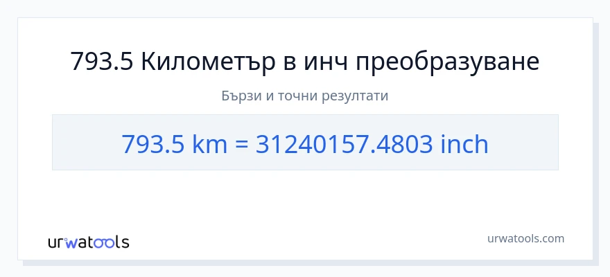 793.5 конверсия от километри до Инчове