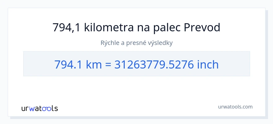 Konverzia z kilometre na Palce: 794.1