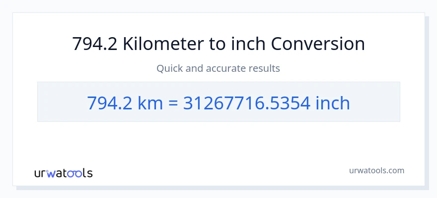 794.2 Kilometers to Inches conversion