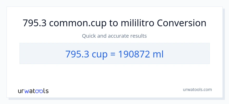 795.3 mga tasa patungong mga mililitro na conversion