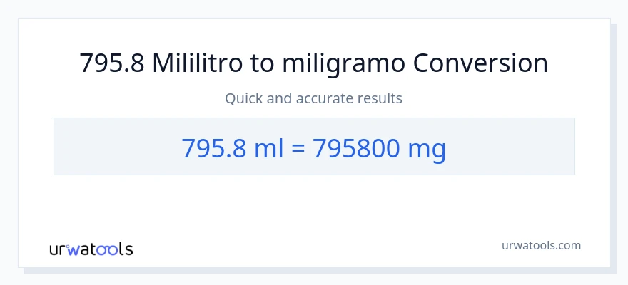 795.8 mga mililitro patungong miligramo na conversion