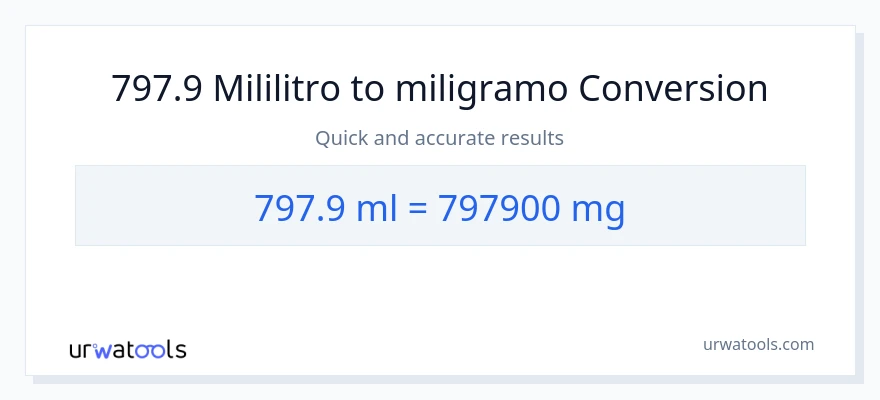 797.9 mga mililitro patungong miligramo na conversion