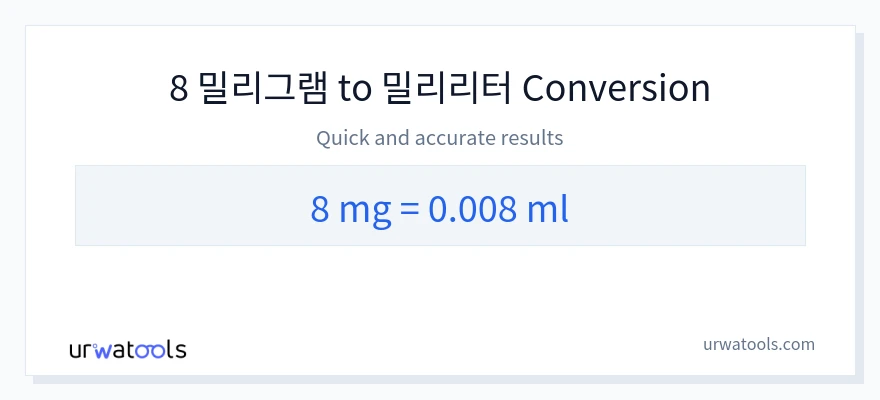8 밀리그램에서 밀리리터으로의 변환