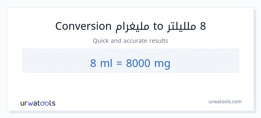 التحويل من 8 ملليلتر إلى ملليغرام