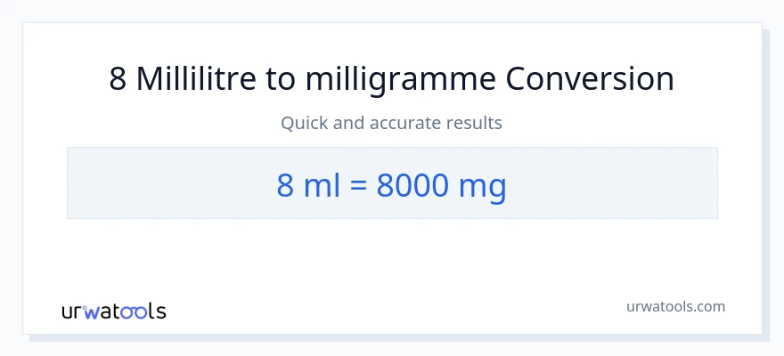 Conversion 8 millilitres vers milligrammes
