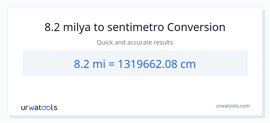 8.2 milya patungong Mga Sentimetro na conversion