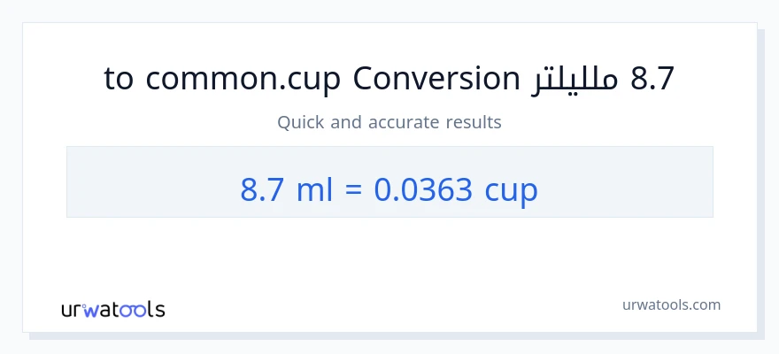 التحويل من 8.7 ملليلتر إلى أكواب