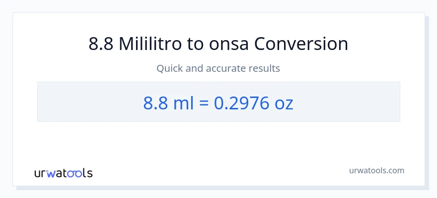 8.8 mga mililitro patungong Mga onsa na conversion