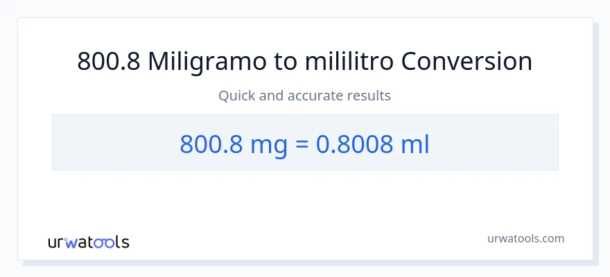 800.8 miligramo patungong mga mililitro na conversion
