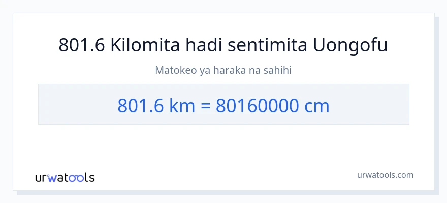 Ubadilishaji wa 801.6 kilomita hadi Sentimita