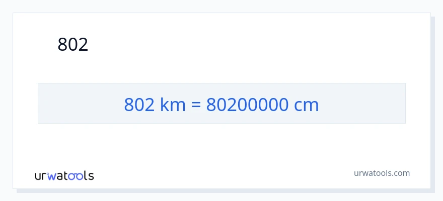 802 കിലോമീറ്റർ ൽ നിന്ന് സെന്റീമീറ്ററുകൾ ലേക്ക് പരിവർത്തനം