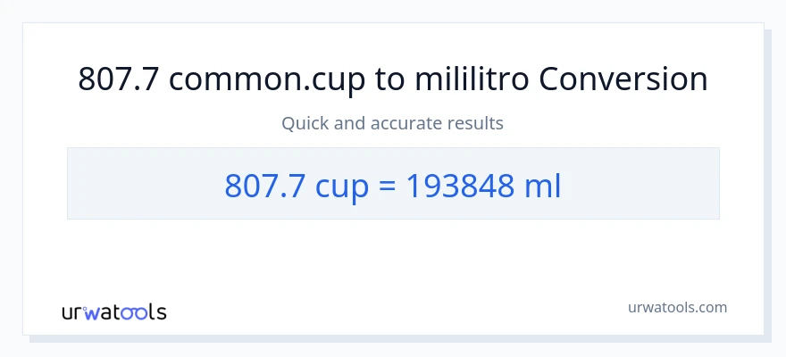 807.7 mga tasa patungong mga mililitro na conversion