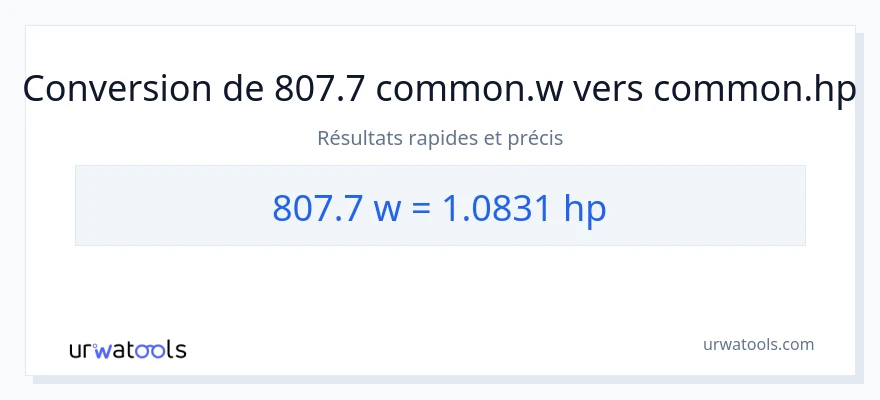 Conversion 807.7 watts vers chevaux-vapeur