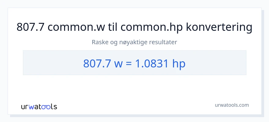 807.7 watt til hestekrefter konvertering
