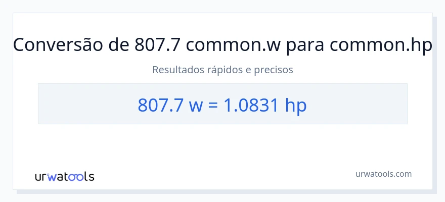 Conversão de 807.7 watts para cavalos de potência