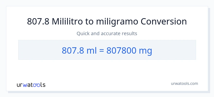 807.8 mga mililitro patungong miligramo na conversion