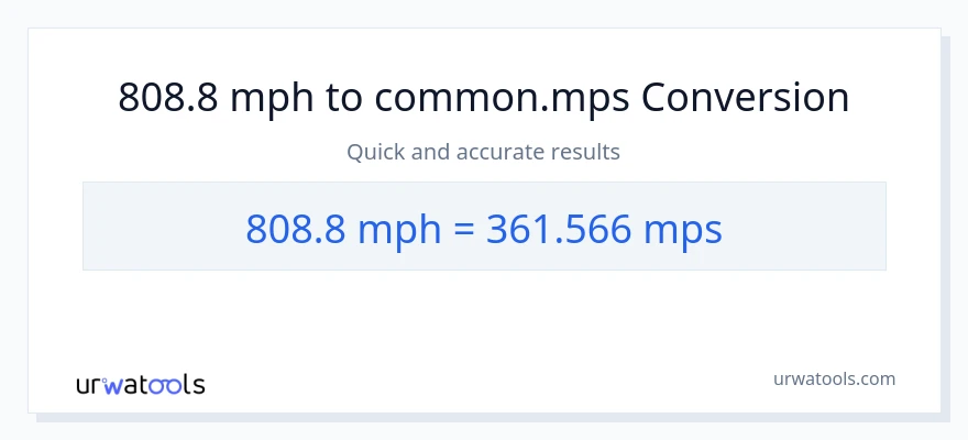 808.8 milya kada oras patungong Meters Per Second na conversion