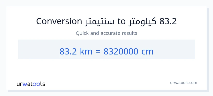 التحويل من 83.2 كيلومترات إلى سنتيمترات