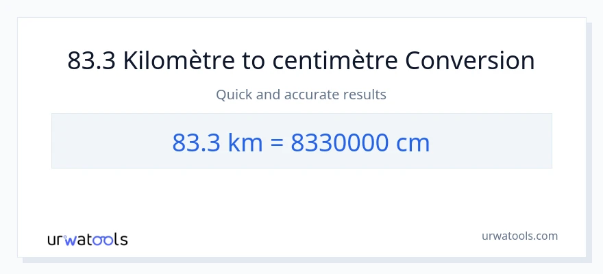 Conversion 83.3 Kilomètres vers Centimètres