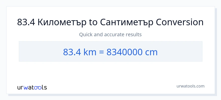 83.4 конверсия от Километри до Сантиметри