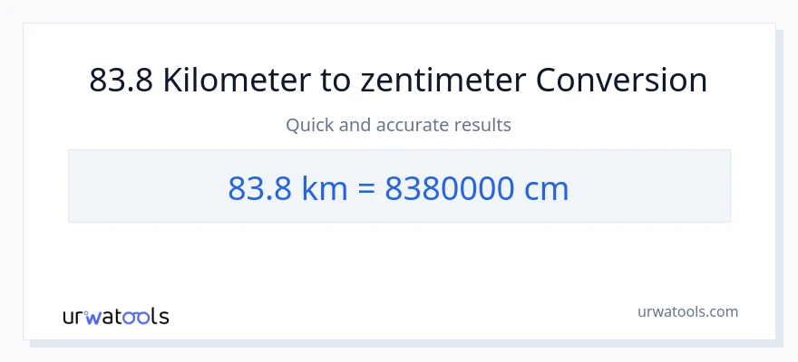 83.8 Kilometer zu Zentimeter Umwandlung