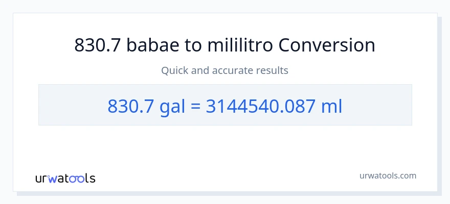830.7 Mga galon patungong mga mililitro na conversion