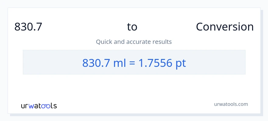 830.7 മില്ലിലിറ്റർ ൽ നിന്ന് Pints ലേക്ക് പരിവർത്തനം
