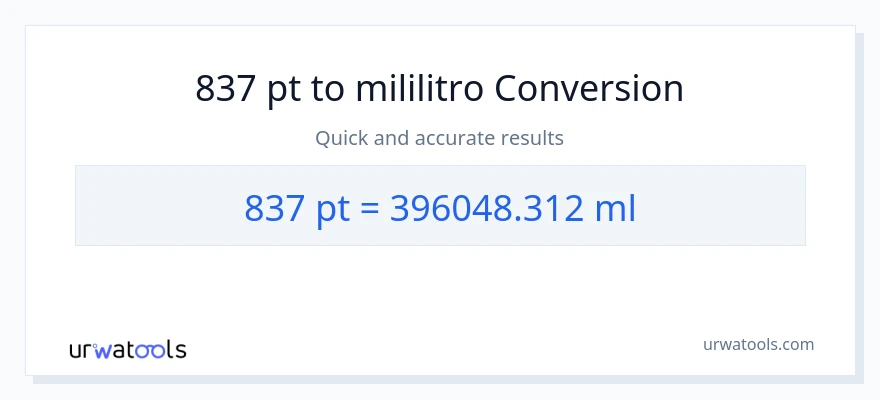 837 Pints patungong mga mililitro na conversion