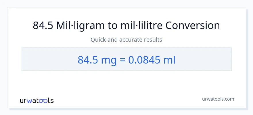 Conversió de 84.5 mil·ligrams a mil·lilitres