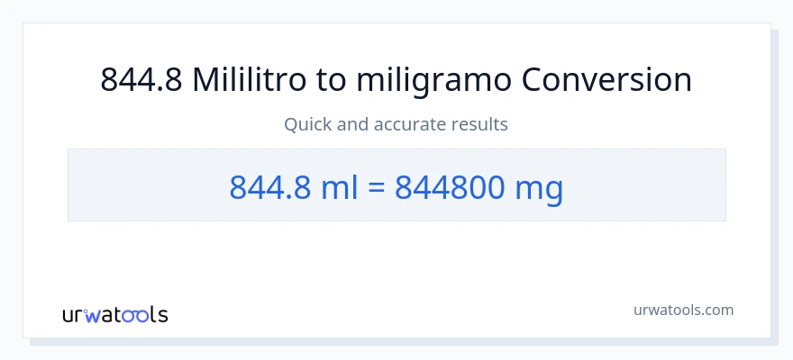 844.8 mga mililitro patungong miligramo na conversion
