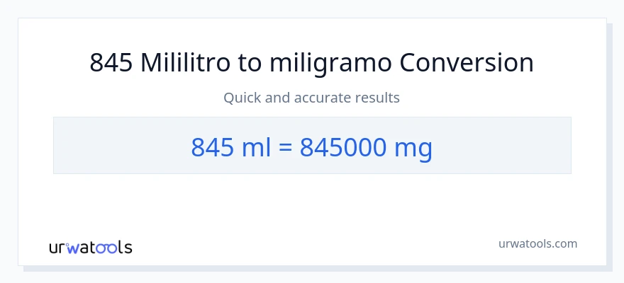 845 mga mililitro patungong miligramo na conversion