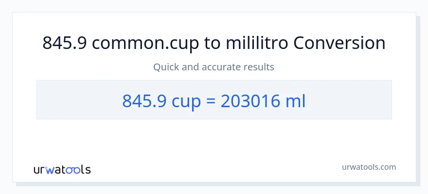 845.9 mga tasa patungong mga mililitro na conversion