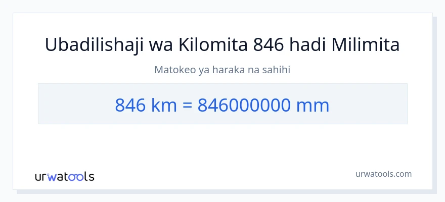 Ubadilishaji wa 846 kilomita hadi milimita