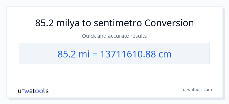 85.2 milya patungong Mga Sentimetro na conversion
