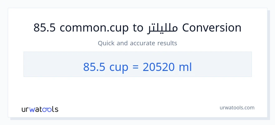 التحويل من 85.5 أكواب إلى ملليلتر