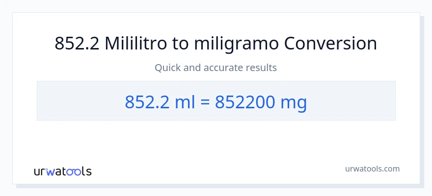 852.2 mga mililitro patungong miligramo na conversion