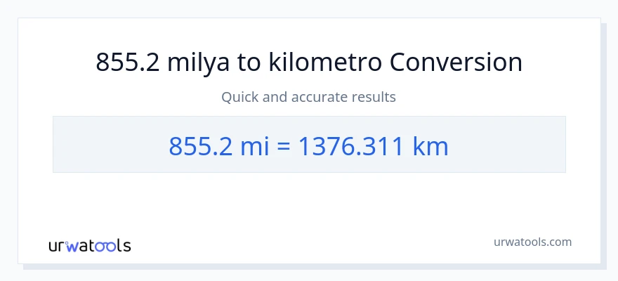 855.2 milya patungong Kilometro na conversion
