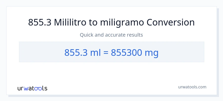 855.3 mga mililitro patungong miligramo na conversion