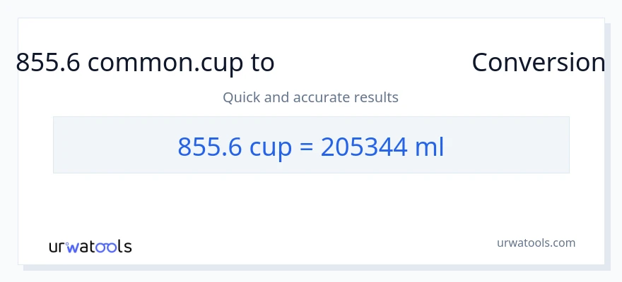 855.6 കപ്പുകൾ ൽ നിന്ന് മില്ലിലിറ്റർ ലേക്ക് പരിവർത്തനം