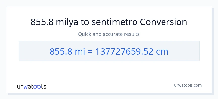 855.8 milya patungong Mga Sentimetro na conversion