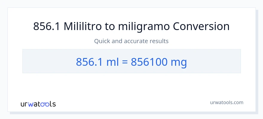 856.1 mga mililitro patungong miligramo na conversion
