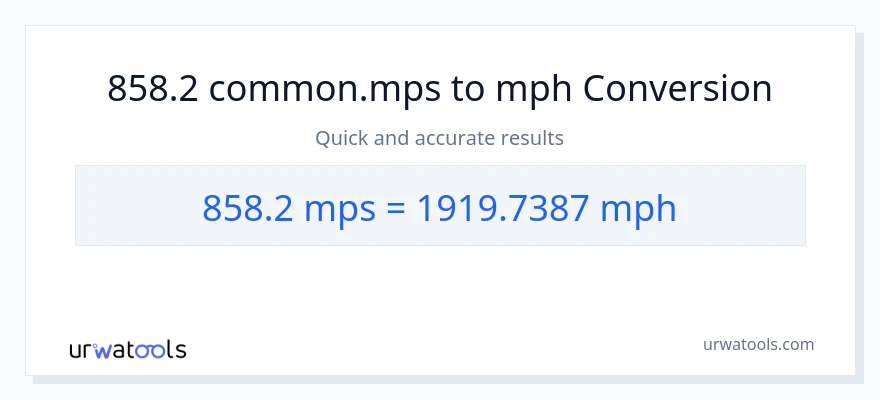 858.2 Meters Per Second patungong milya kada oras na conversion
