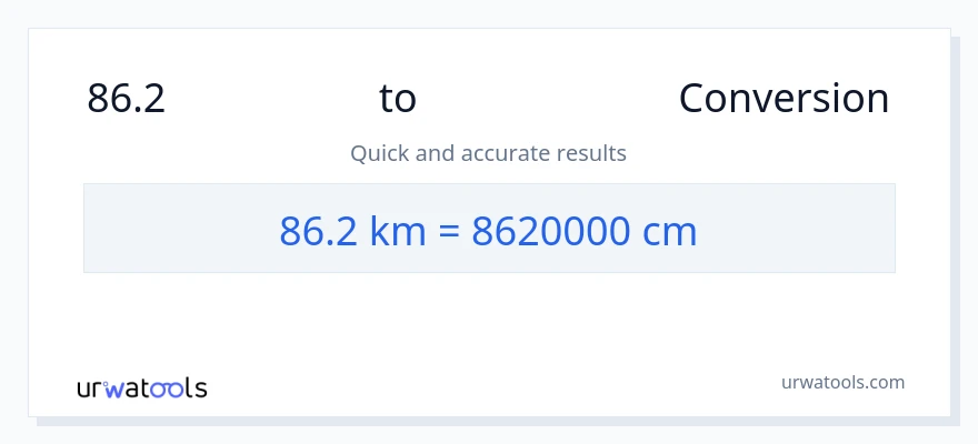 86.2 કિલોમીટર થી સેન્ટીમીટર રૂપાંતર