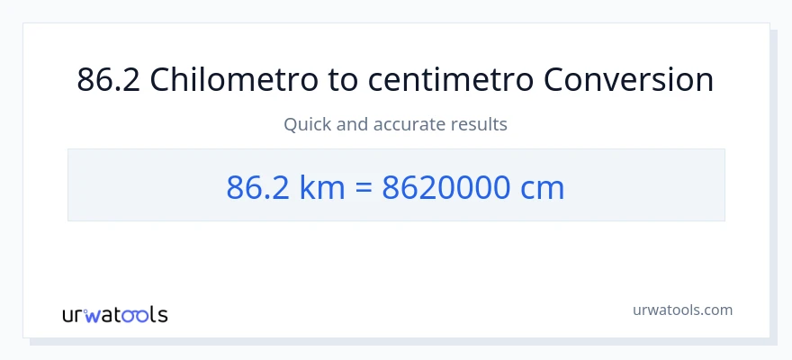 Conversione da 86.2 chilometri a Centimetri