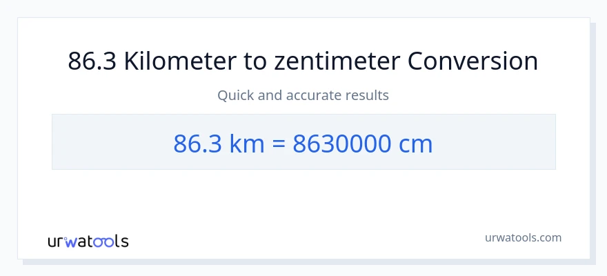 86.3 Kilometer zu Zentimeter Umwandlung