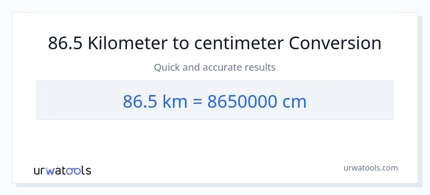 86.5 Kilometer til Centimeter konvertering