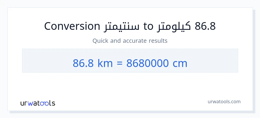 التحويل من 86.8 كيلومترات إلى سنتيمترات