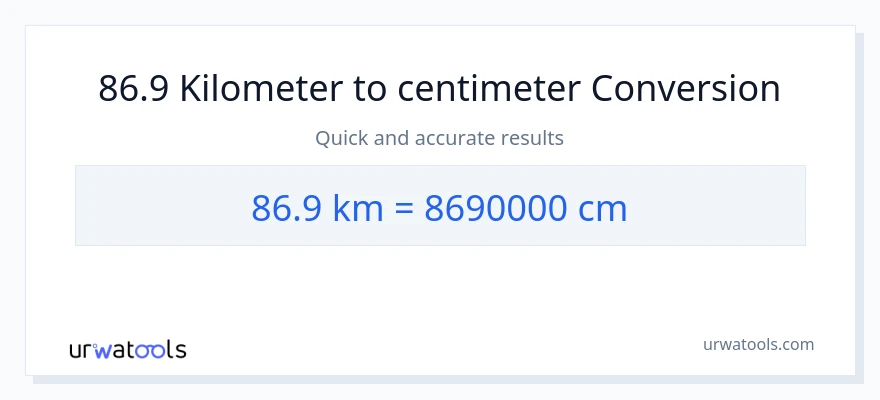 86.9 Kilometer til Centimeter konvertering